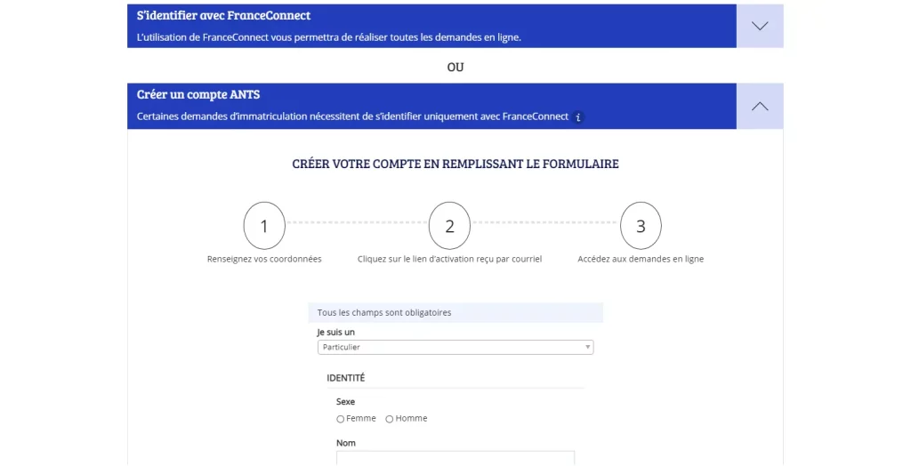 Formulaire compte ANTS